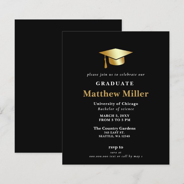 Papier Budget Simple Moderne Invitation à la graduation (Devant / Derrière)