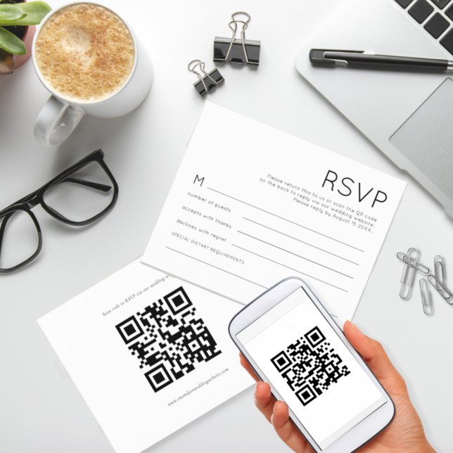 Papier Budget Simple Noir Blanc QR Code Mariage RSVP (Créateur téléchargé)