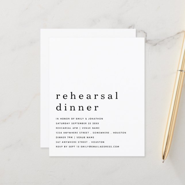 Papier Budget Simple Noir Blanc Répétition Dîner Invitati (Devant/Arrière en situation)