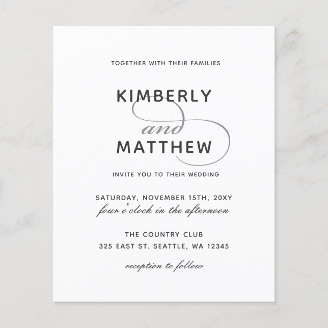 Papier Budget Simple noir et blanc Faire-part de mariage (Devant)