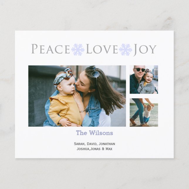 Papier Budget Simple Peace Love Joy Photo Holiday Card (Devant)