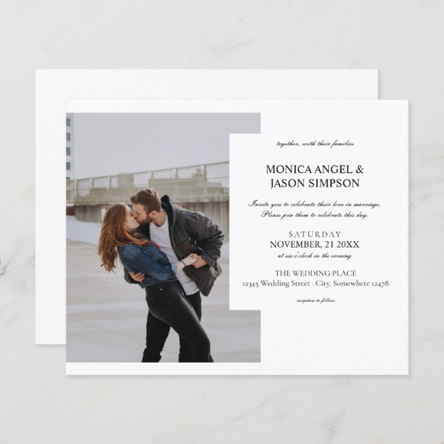 Papier Budget Simple Photo Élégant Mariage Invitation (Devant / Derrière)