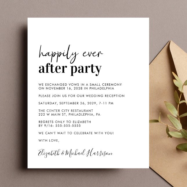Papier Budget Simple Photo Mariage Réception Invitation (A chic budget-friendly Happily Ever After Party invitation for your wedding celebration)