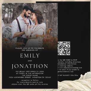 Papier Budget simple photo QR Code Mariage noir Invitatio