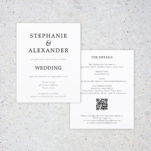 Papier Budget Simple QR Code Black White Wedding Invitati