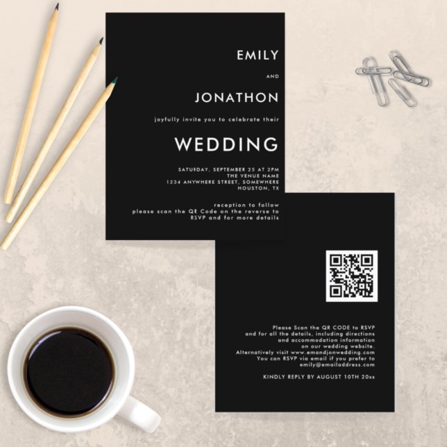 Papier Budget Simple QR Code Invitation de mariage noir (Créateur téléchargé)