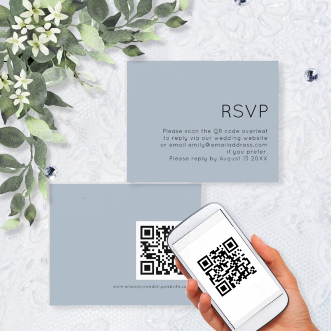 Papier Budget Simple QR Code Mariage Dusty Blue RSVP (Créateur téléchargé)