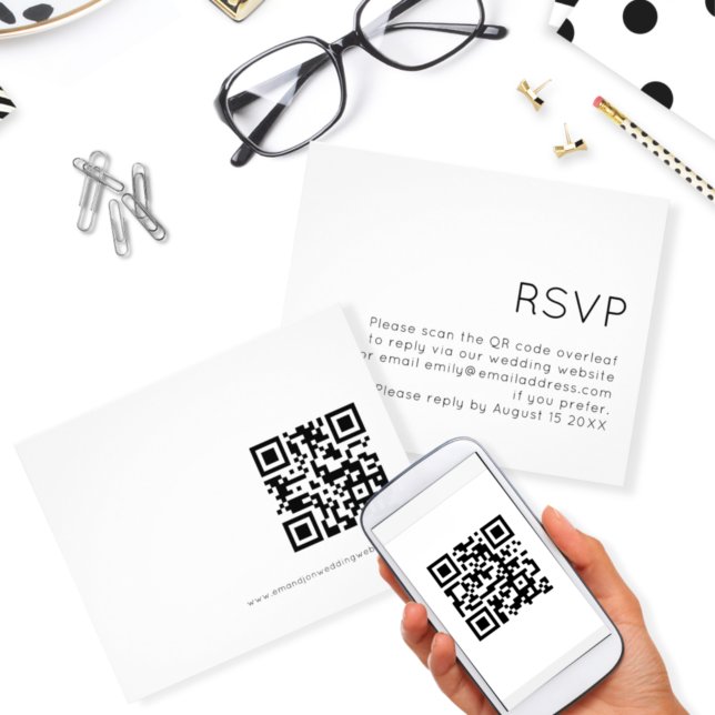 Papier Budget Simple QR Code Noir Blanc Mariage RSVP (Créateur téléchargé)