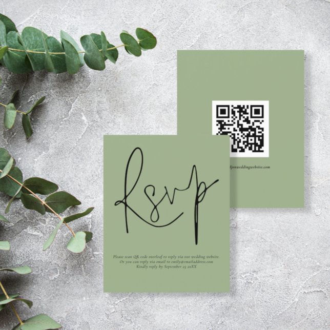 Papier Budget Simple QR Code Script Mariage Sage RSVP (Créateur téléchargé)