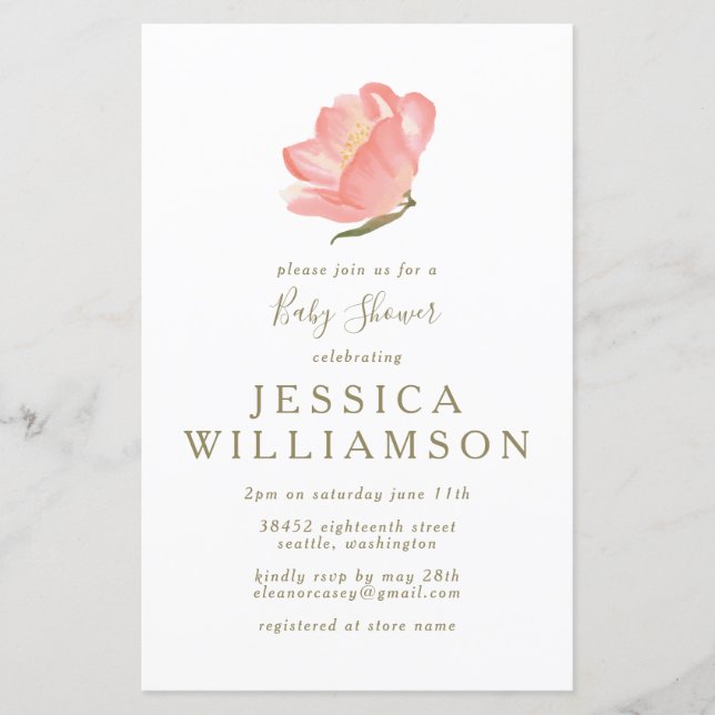 Papier Budget Simple Rose Floral Baby shower Invitation (Devant)