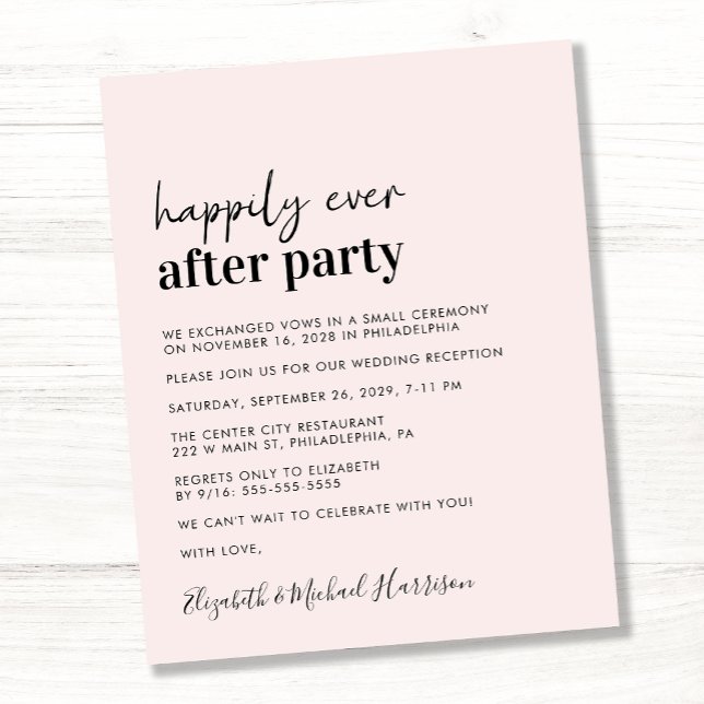 Papier Budget Simple Rose Mariage Réception Invitation (A chic and affordable Happily Ever After Party invitation)