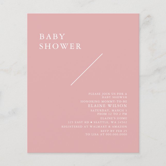 Papier Budget Simple Rose Moderne Baby shower Invitation (Devant)