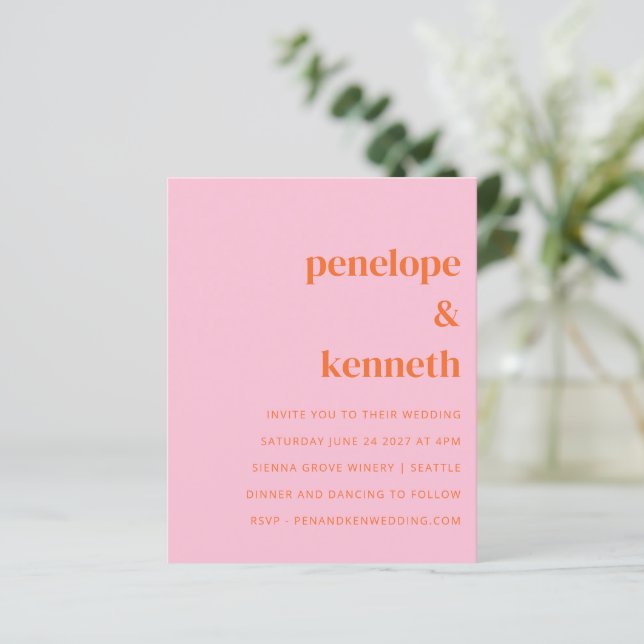 Papier Budget simple rose orange Faire-part de mariage (Debout devant)