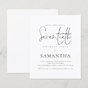Papier Budget Simple Script 70e anniversaire Invitation d