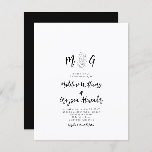Papier Budget Simple Script Botanique Monogramme Mariage (Devant / Derrière)