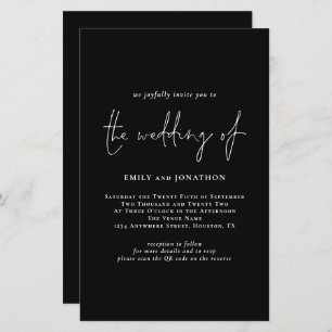 Papier Budget Simple Script QR Code Black Wedding Invitat