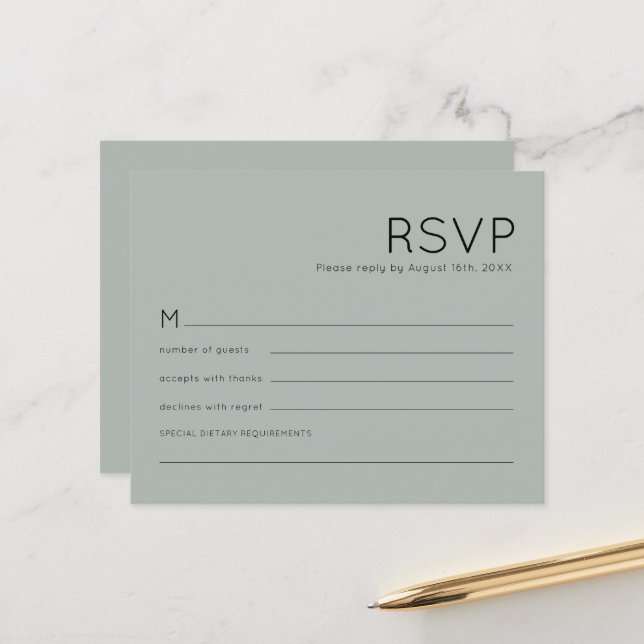 Papier Budget Simple Silvery Sage Vert Mariage RSVP (Devant/Arrière en situation)