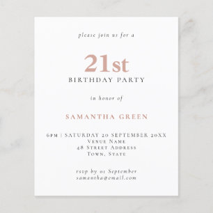 Papier Budget Simple Texte Blush 21e Invitation d'anniver