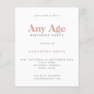 Papier Budget Simple Texte Blush Age Anniversaire Invitat