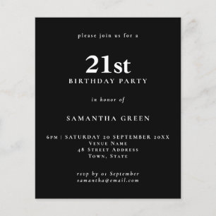 Papier Budget Simple Texte Noir 21e Invitation Anniversai