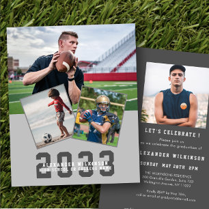 Papier Budget Sporty Guy Modern 4 photo Grad Invitation