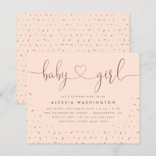 Papier Budget Sprinkle Rose Gold Script Baby shower fille