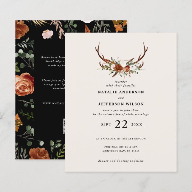 Papier Budget stag noir chic élégant détails mariage (Devant / Derrière)