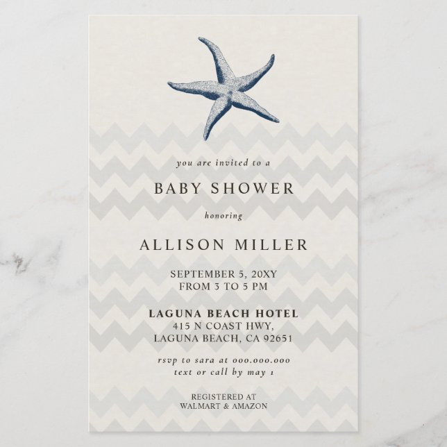 Papier Budget Starfish Ocean Baby shower Invitation (Devant)