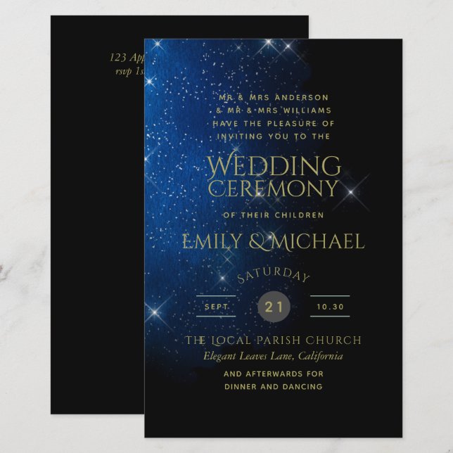 Papier BUDGET Starry Night Marine Gold A9 Mariage Invite (Devant / Derrière)