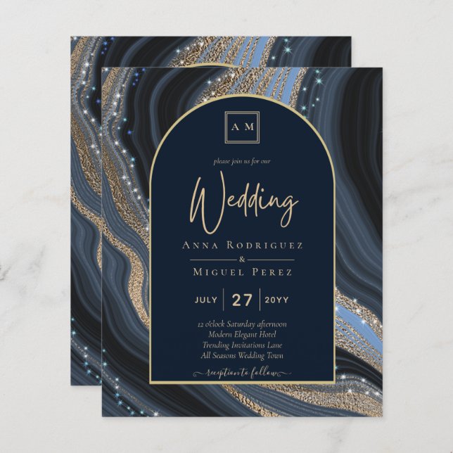 Papier BUDGET Starry Night Marine Gold Agate Mariage INVI (Devant / Derrière)