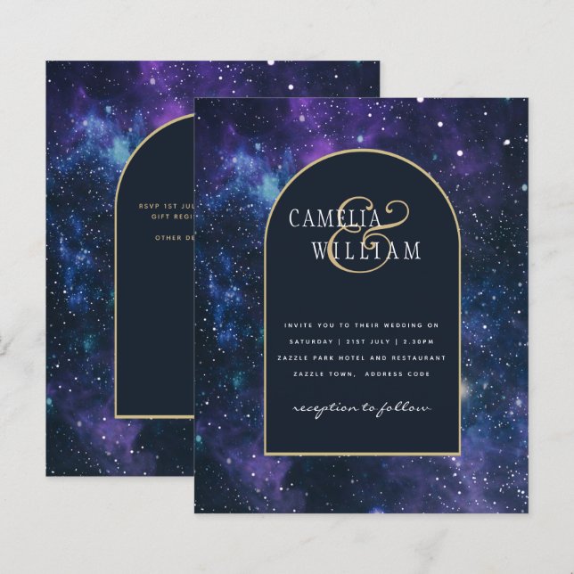 Papier BUDGET Starry Nuit violet bleu mariage INVITE (Devant / Derrière)