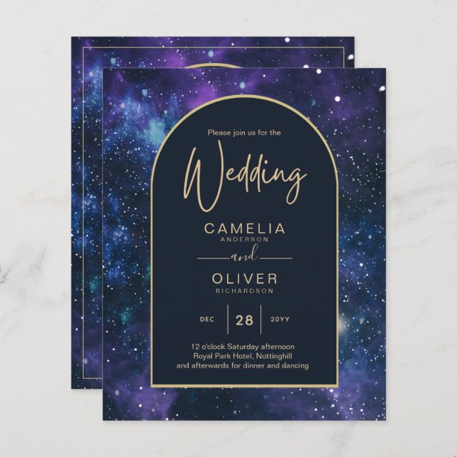 Papier BUDGET Starry Nuit violet bleu mariage INVITE (Devant / Derrière)