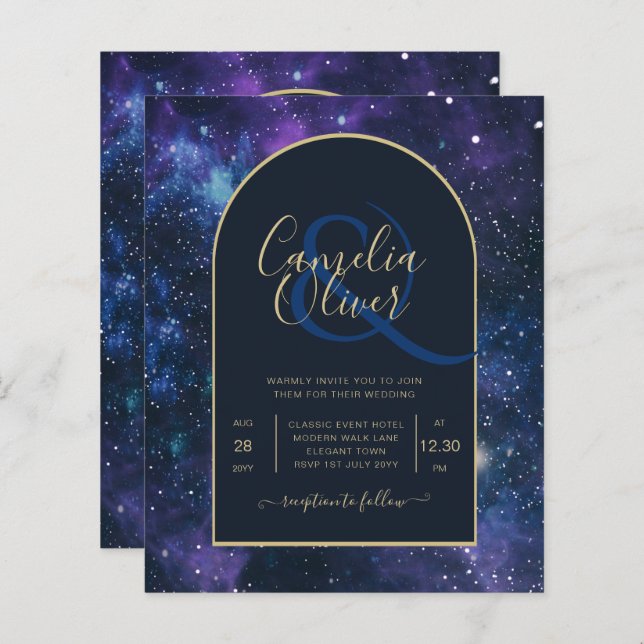 Papier BUDGET Starry Nuit violet bleu mariage INVITE (Devant / Derrière)