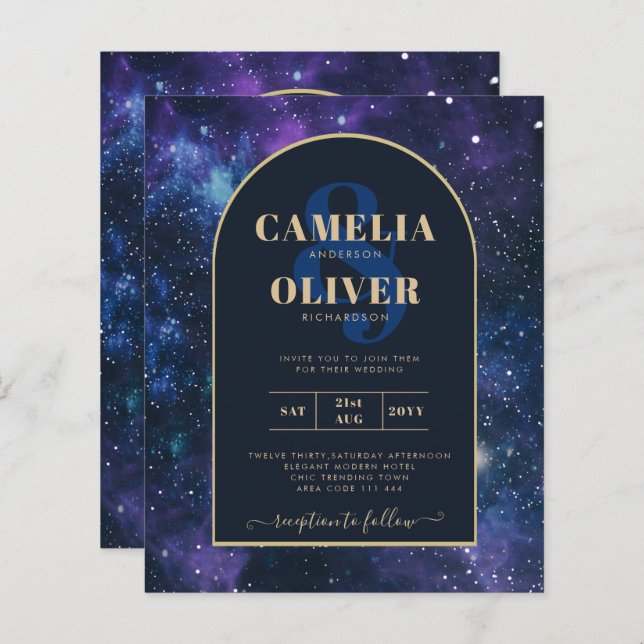 Papier BUDGET Starry Nuit violet bleu mariage INVITE (Devant / Derrière)