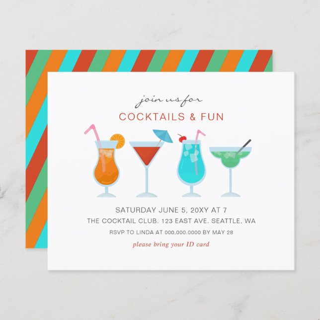 Papier Budget Summer Boissons Cocktail Invitations (Devant / Derrière)