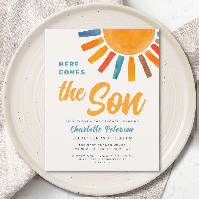 Papier Budget Sun Voici l'Invitation Baby shower du fils (Créateur téléchargé)