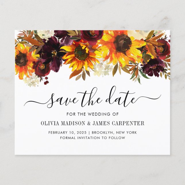 Papier Budget Sunflower Bourgogne Floral Enregistrer la d (Devant)
