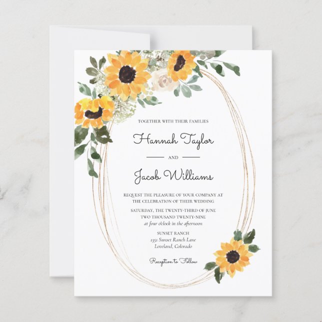 Papier Budget Sunflower Eucalyptus Faire-part de mariage (Devant)