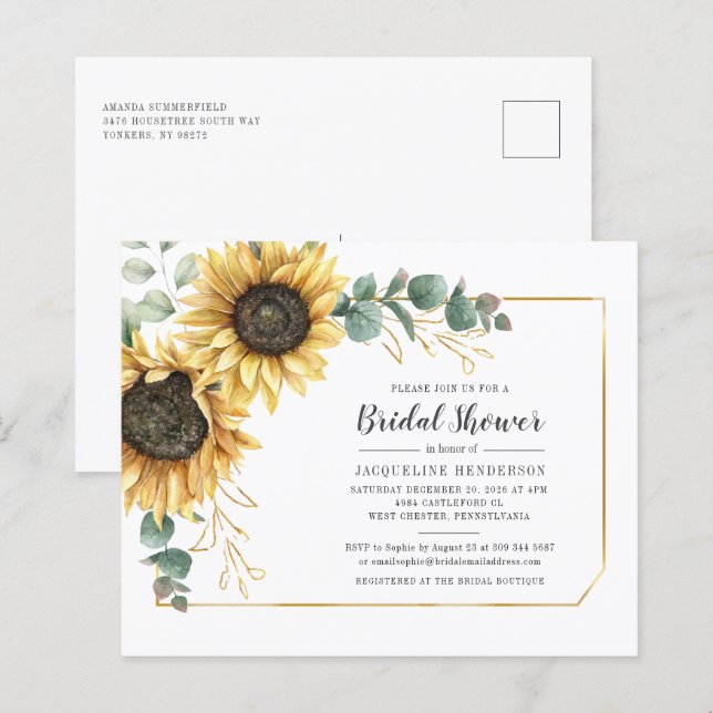 Papier Budget Sunflower Eucalyptus Fête des mariées verte (Devant / Derrière)