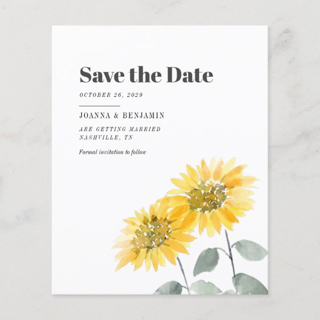 Papier Budget Sunflower Floral Mariage Enregistrer La Dat (Devant)