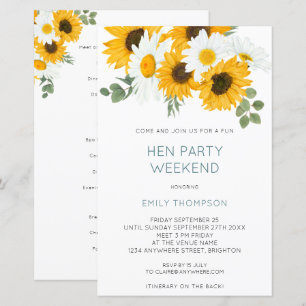 Papier Budget Sunflower Itinéraire Week-end Hen Do invita