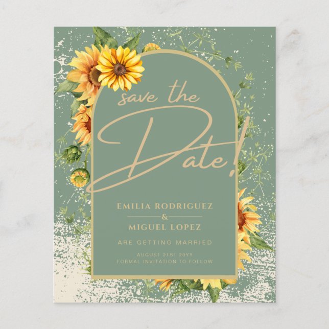 Papier BUDGET Sunflower Sage Mariage Enregistrer La Date (Devant)
