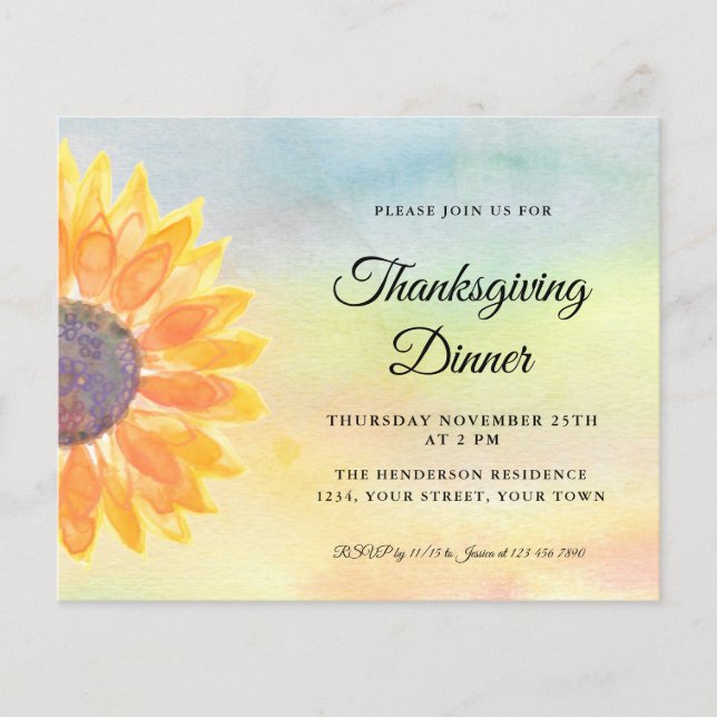 Papier Budget Sunflower Thanksgiving Dîner Invitation (Devant)