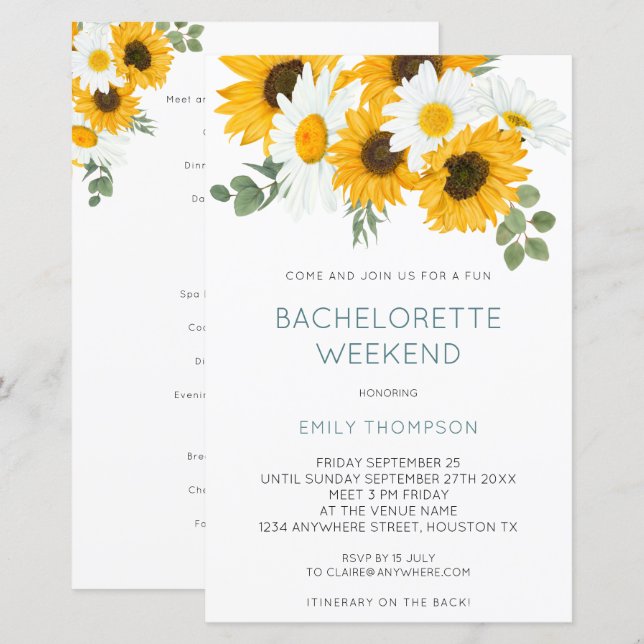 Papier Budget Sunflower Weekend Bachelorette Invitation (Devant / Derrière)