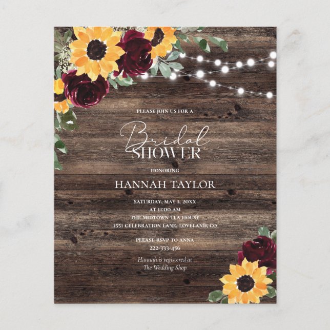 Papier Budget Sunflower Wood Bridal Douche Invitation (Devant)