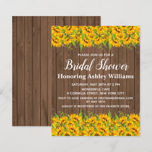 Papier Budget Sunflowers Bridal Showings Invitations Bois (Devant / Derrière)