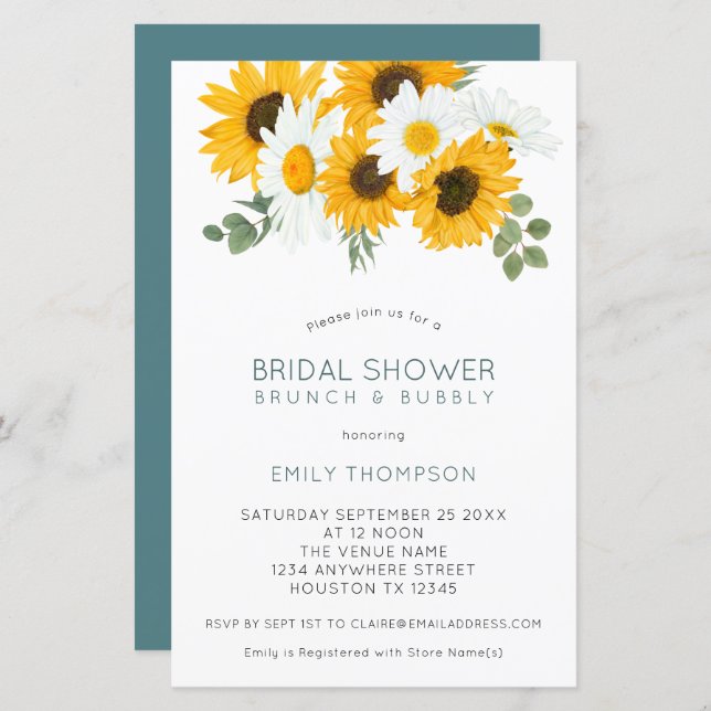 Papier Budget Sunflowers Brunch Invitation de la douche n (Devant / Derrière)