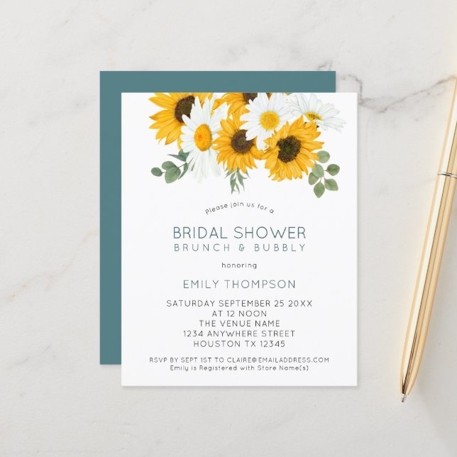 Papier Budget Sunflowers Brunch Invitation de la douche n (Devant/Arrière en situation)