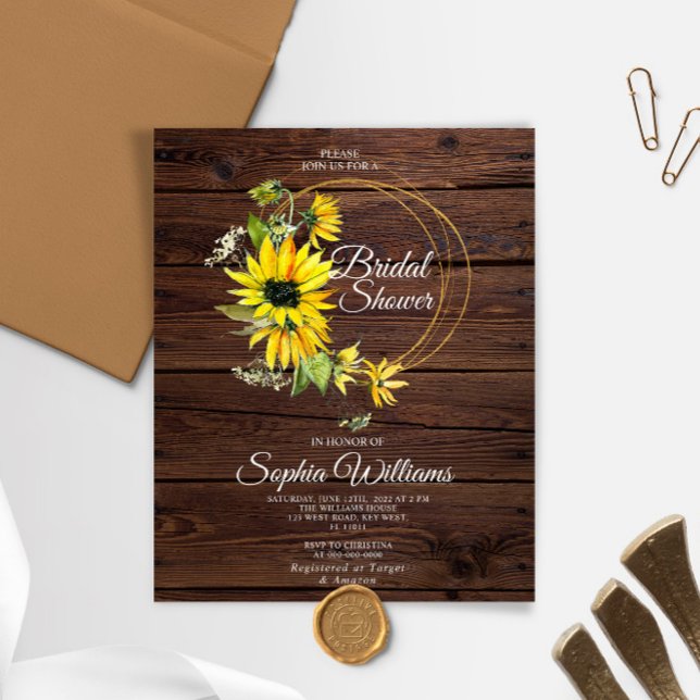 Papier Budget Sunflowers Cadre de douche nuptiale Invitat (Créateur téléchargé)
