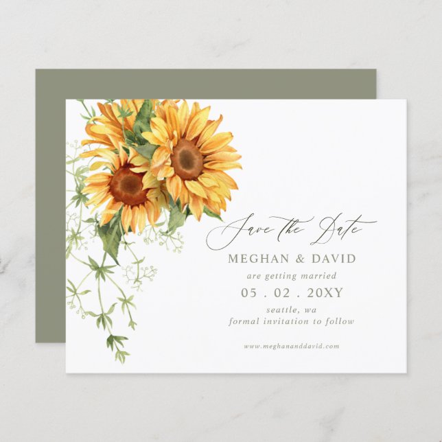 Papier Budget Sunflowers Garden Save the Date (Devant / Derrière)